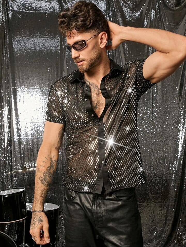 UPTOWN FUNKY MEN'S LAYERED FABRIC COLLARED SHIRT